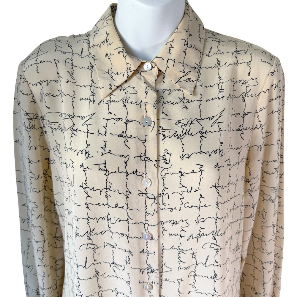 Liz Claiborne Silk Blouse Women Sz 6P Tan Black Librarian Career Office Parisian